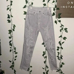 American Eagle Light Grey Ripped Mom Jeans